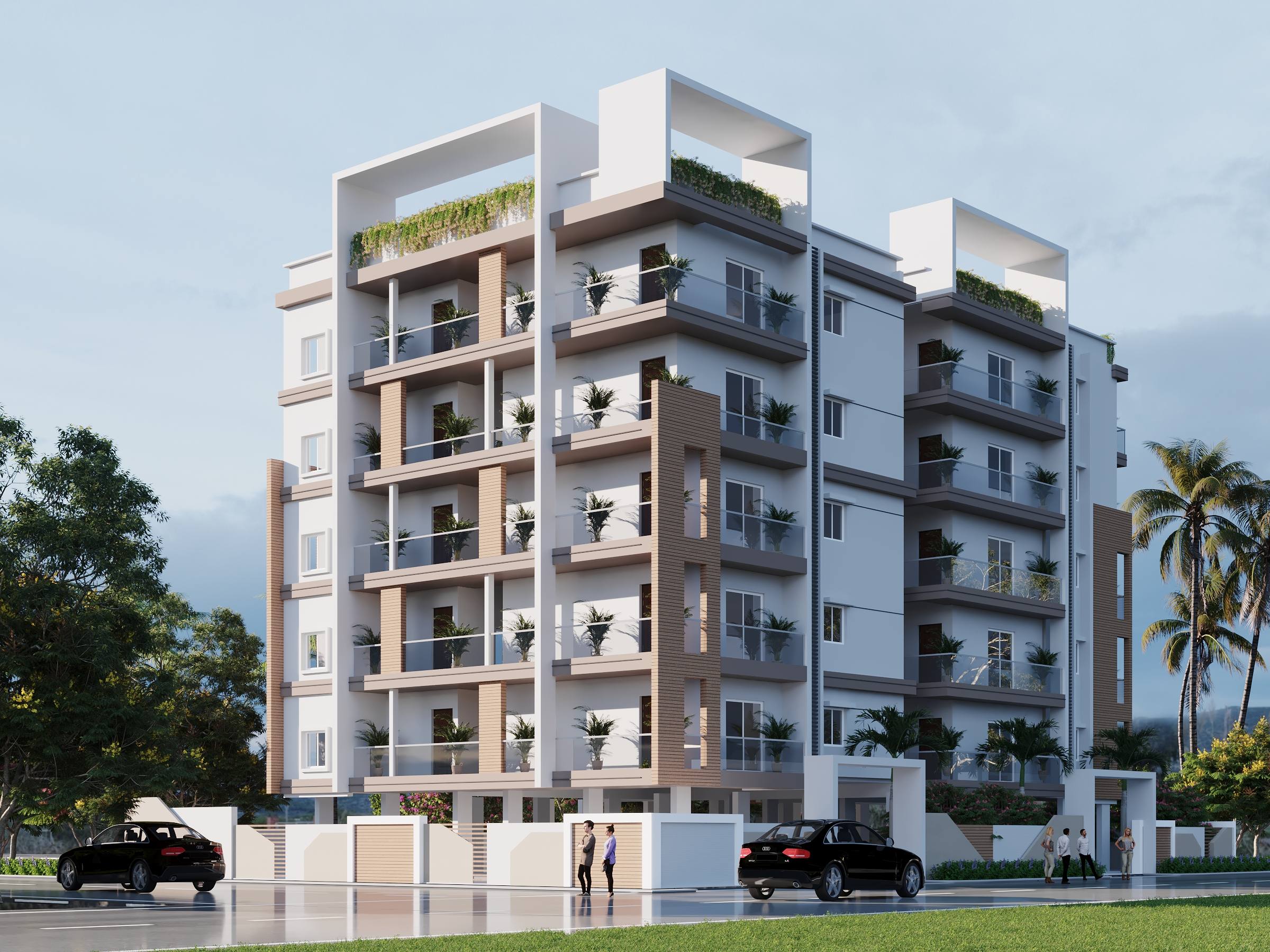 Thimu Belezza: front elevation with terrace gardens and gated entrance