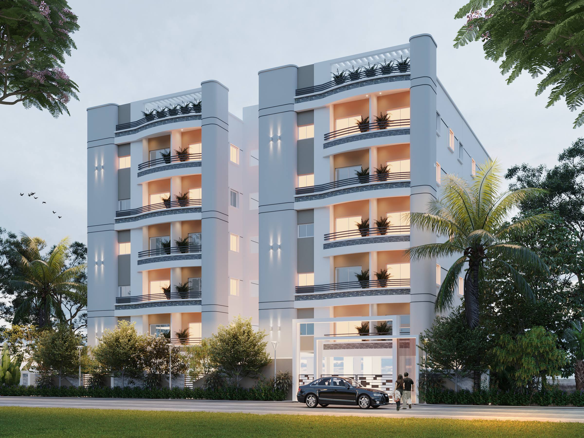 Alternative elevation design for a 1000 sq.yd plot, seen from the street